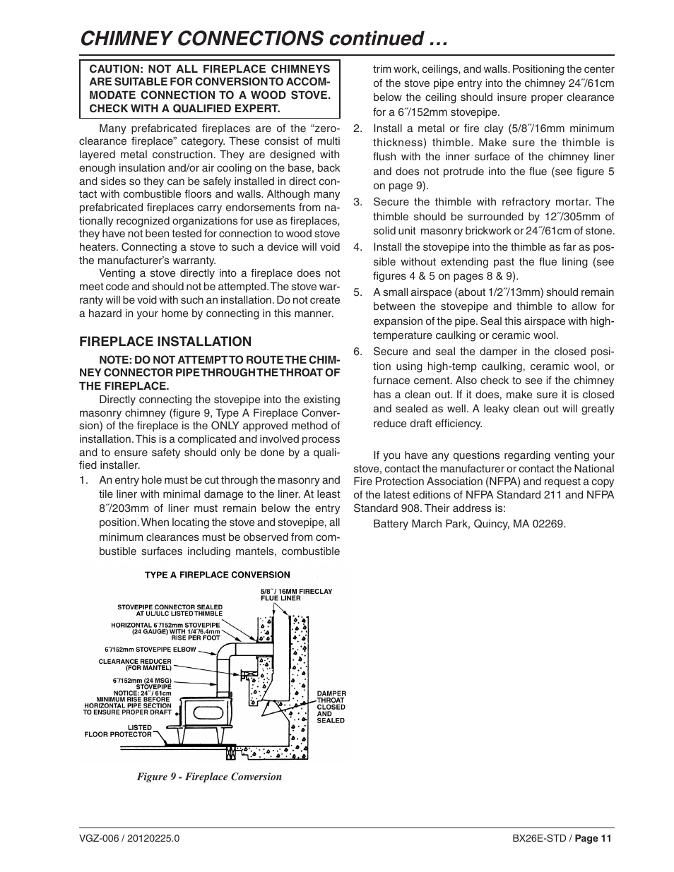 Chimney connections continued | Vogelzang BX26E User Manual | Page 11 / 18