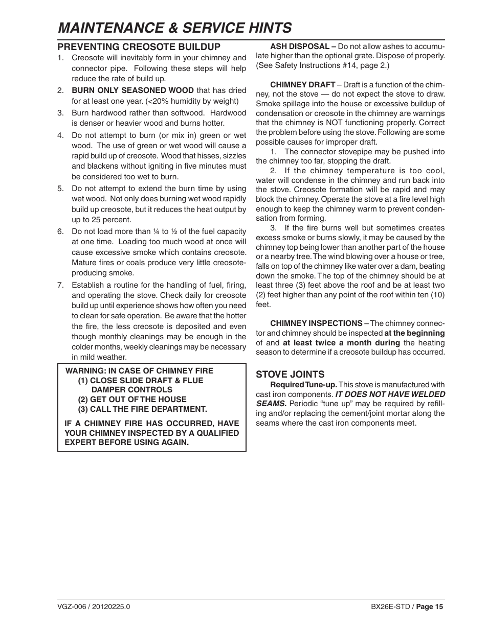 Maintenance & service hints | Vogelzang BX26E User Manual | Page 15 / 18