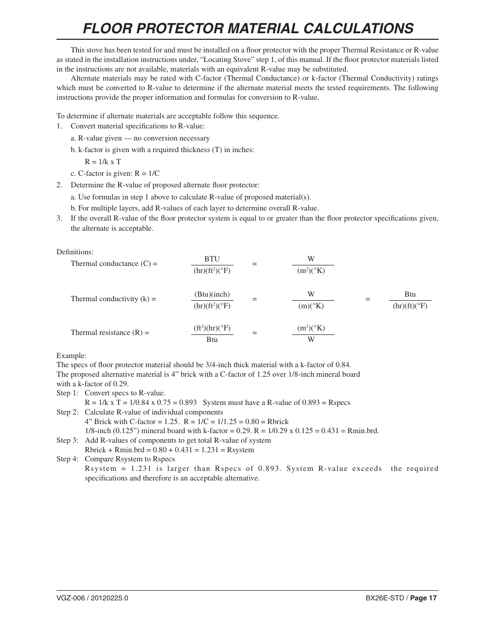 Floor protector material calculations | Vogelzang BX26E User Manual | Page 17 / 18