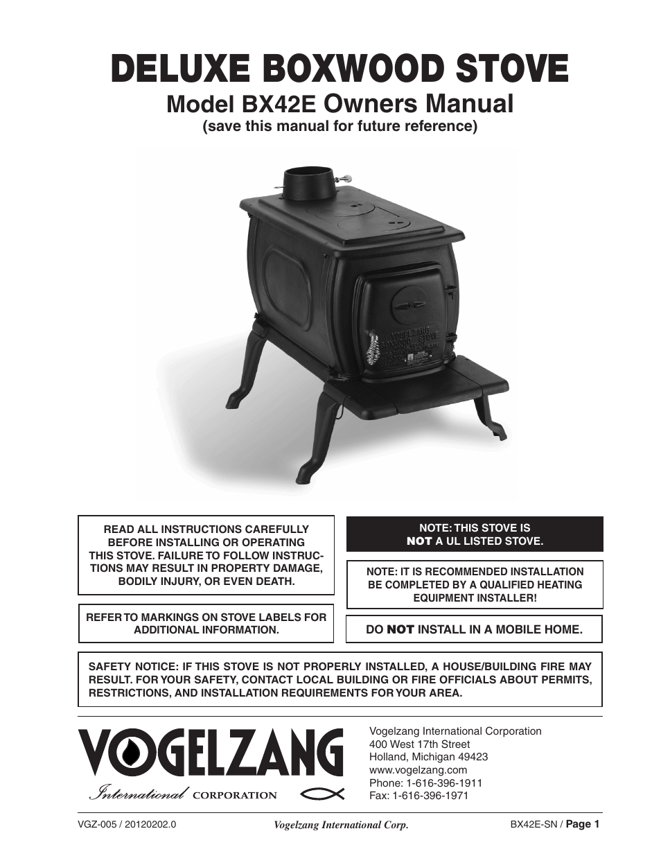 Vogelzang BX42E User Manual | 18 pages