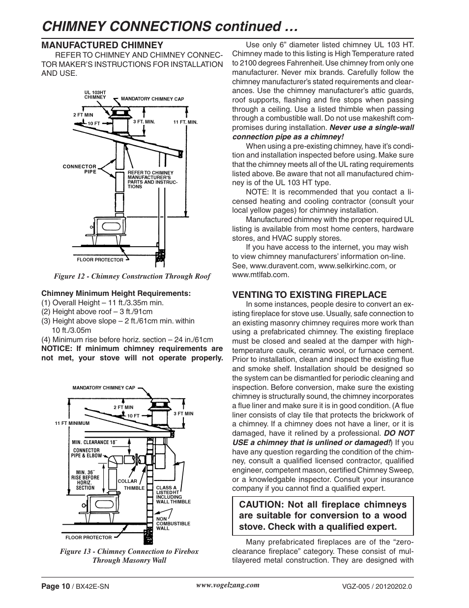 Chimney connections continued | Vogelzang BX42E User Manual | Page 10 / 18