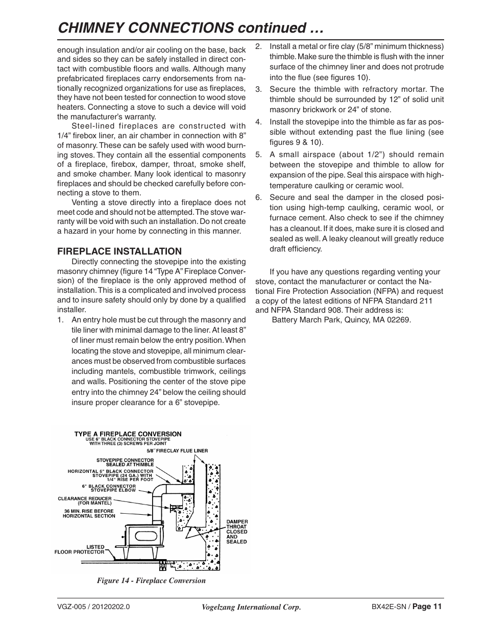 Chimney connections continued | Vogelzang BX42E User Manual | Page 11 / 18