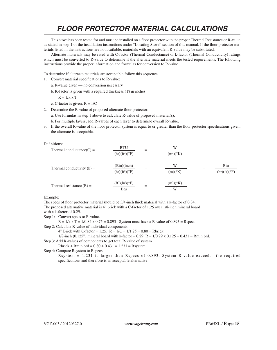 Floor protector material calculations | Vogelzang PB65XL User Manual | Page 15 / 16
