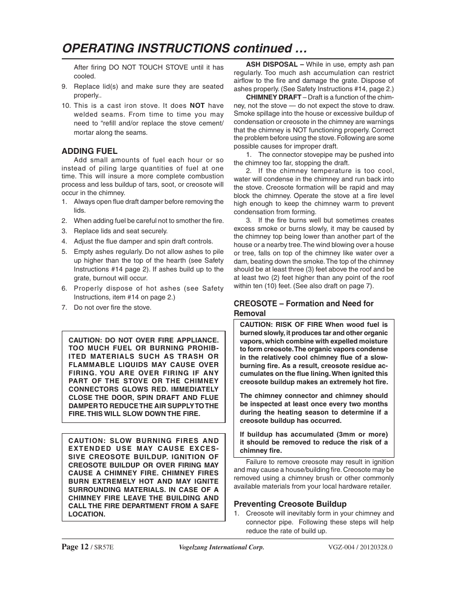 Operating instructions continued | Vogelzang SR57E User Manual | Page 12 / 16