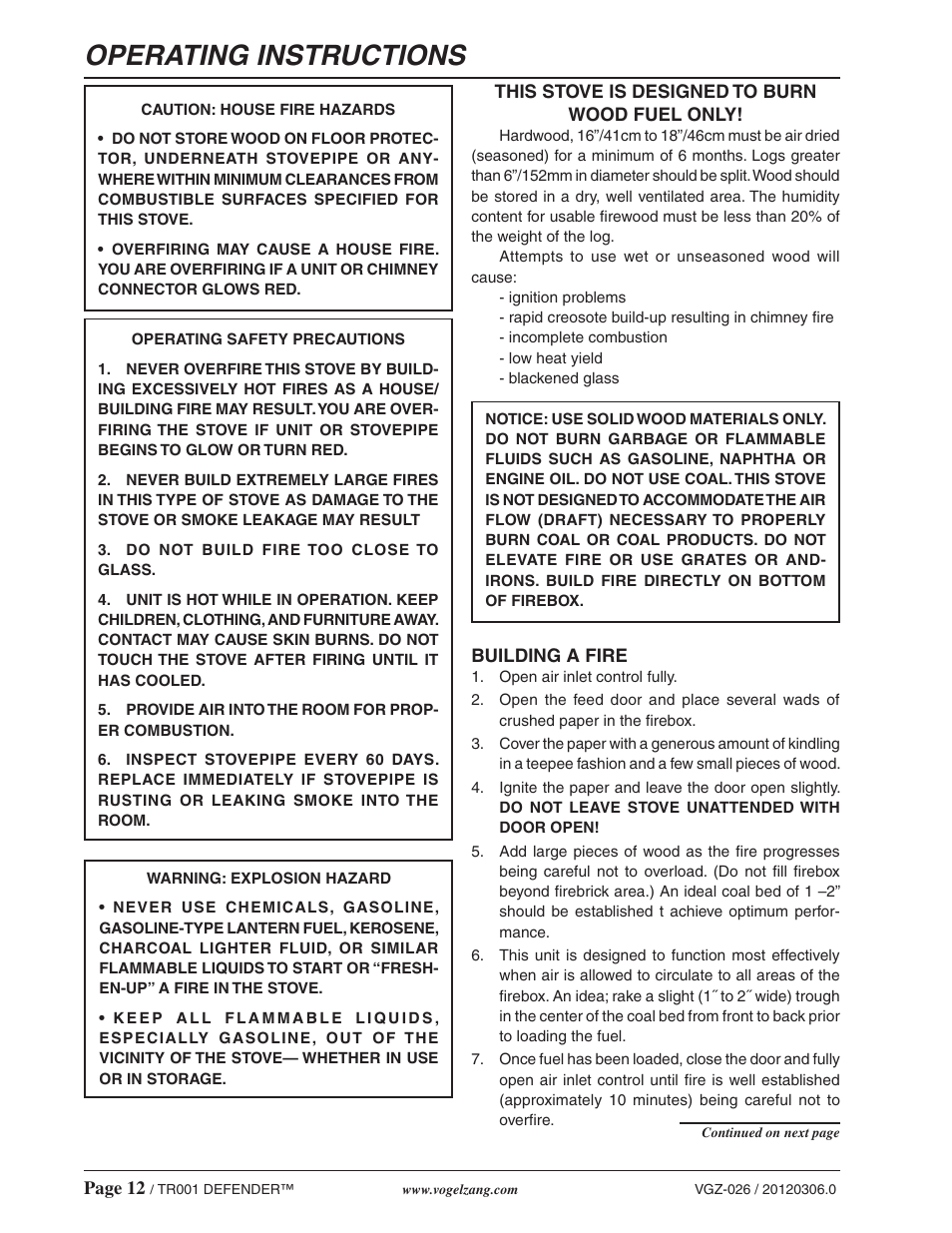 Operating instructions | Vogelzang TR001 User Manual | Page 12 / 20