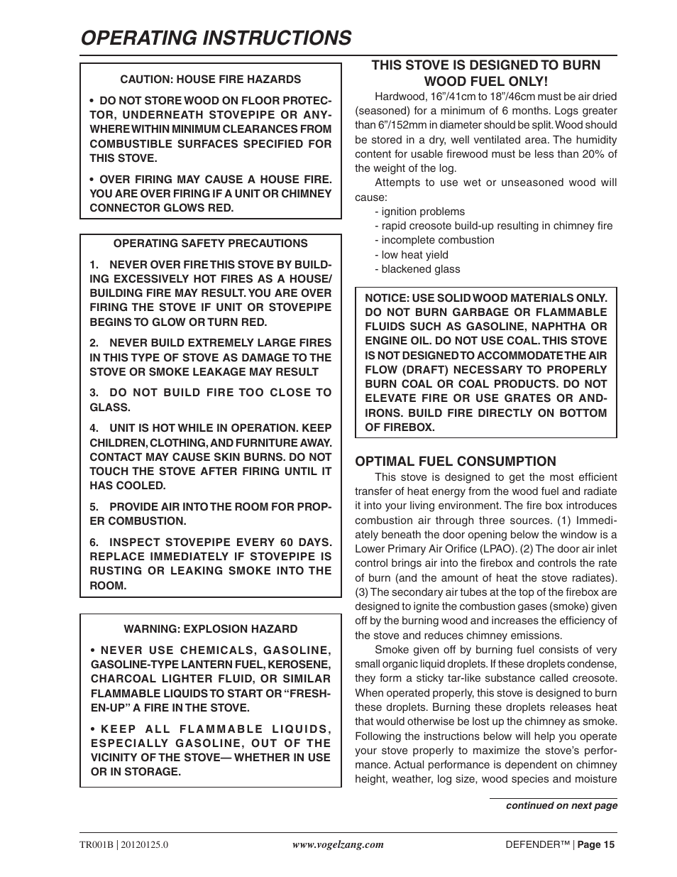 Operating instructions | Vogelzang TR001B User Manual | Page 15 / 24