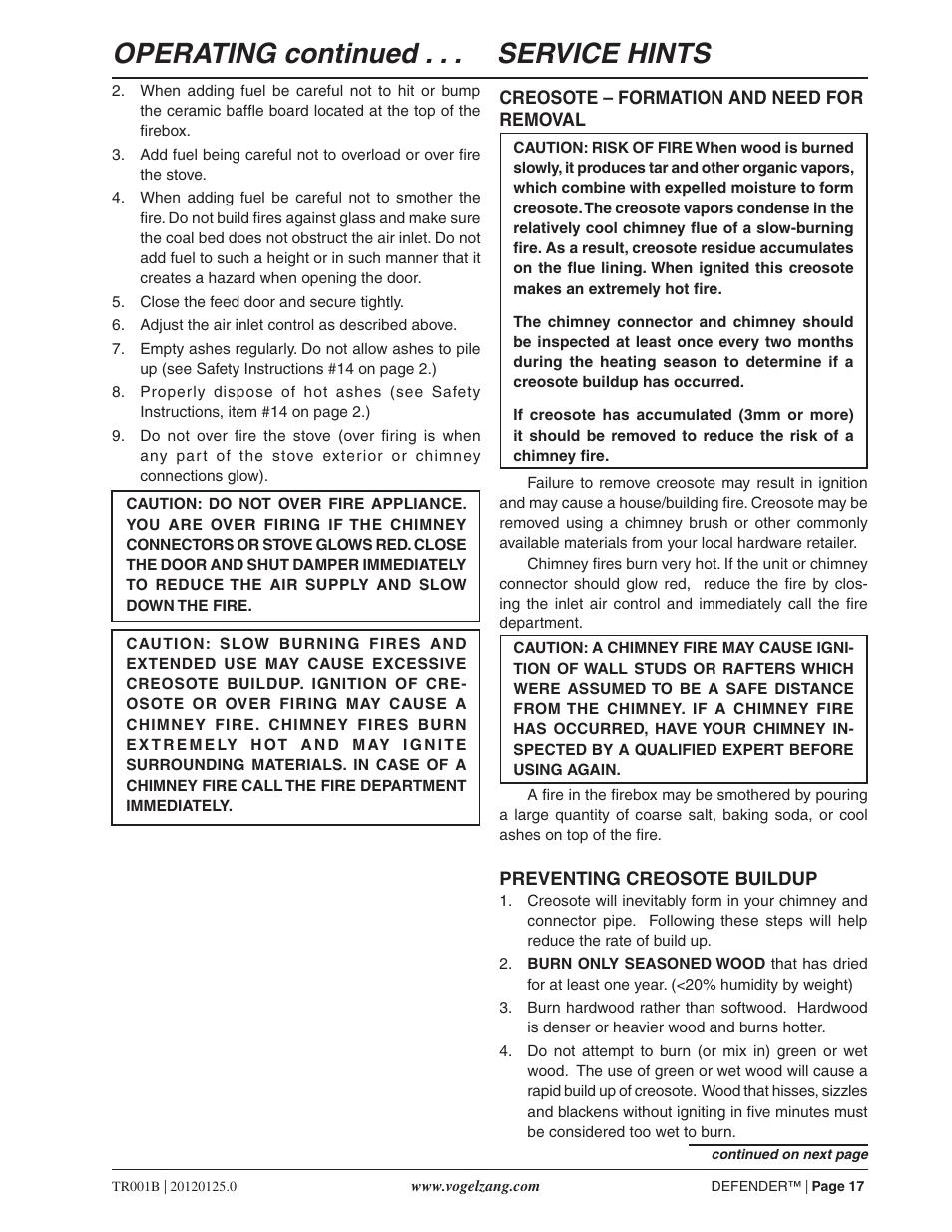 Service hints operating continued | Vogelzang TR001B User Manual | Page 17 / 24
