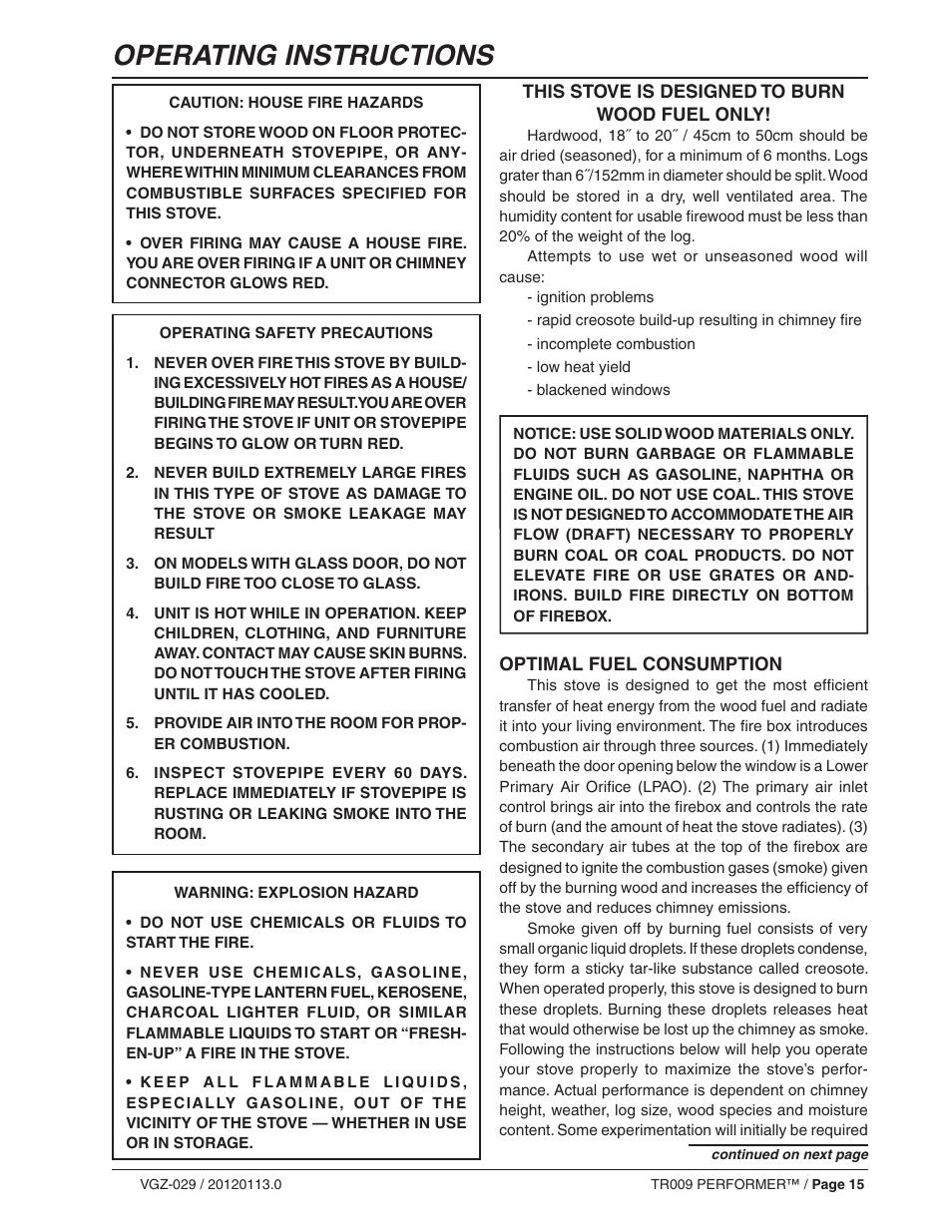 Operating instructions | Vogelzang TR009 User Manual | Page 15 / 24