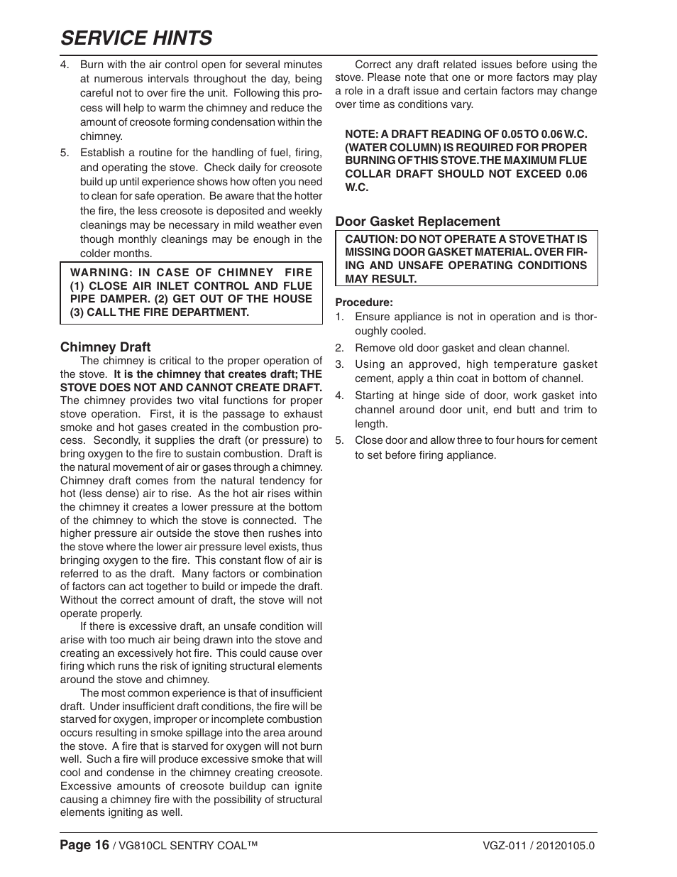Service hints | Vogelzang VG810CL User Manual | Page 16 / 22