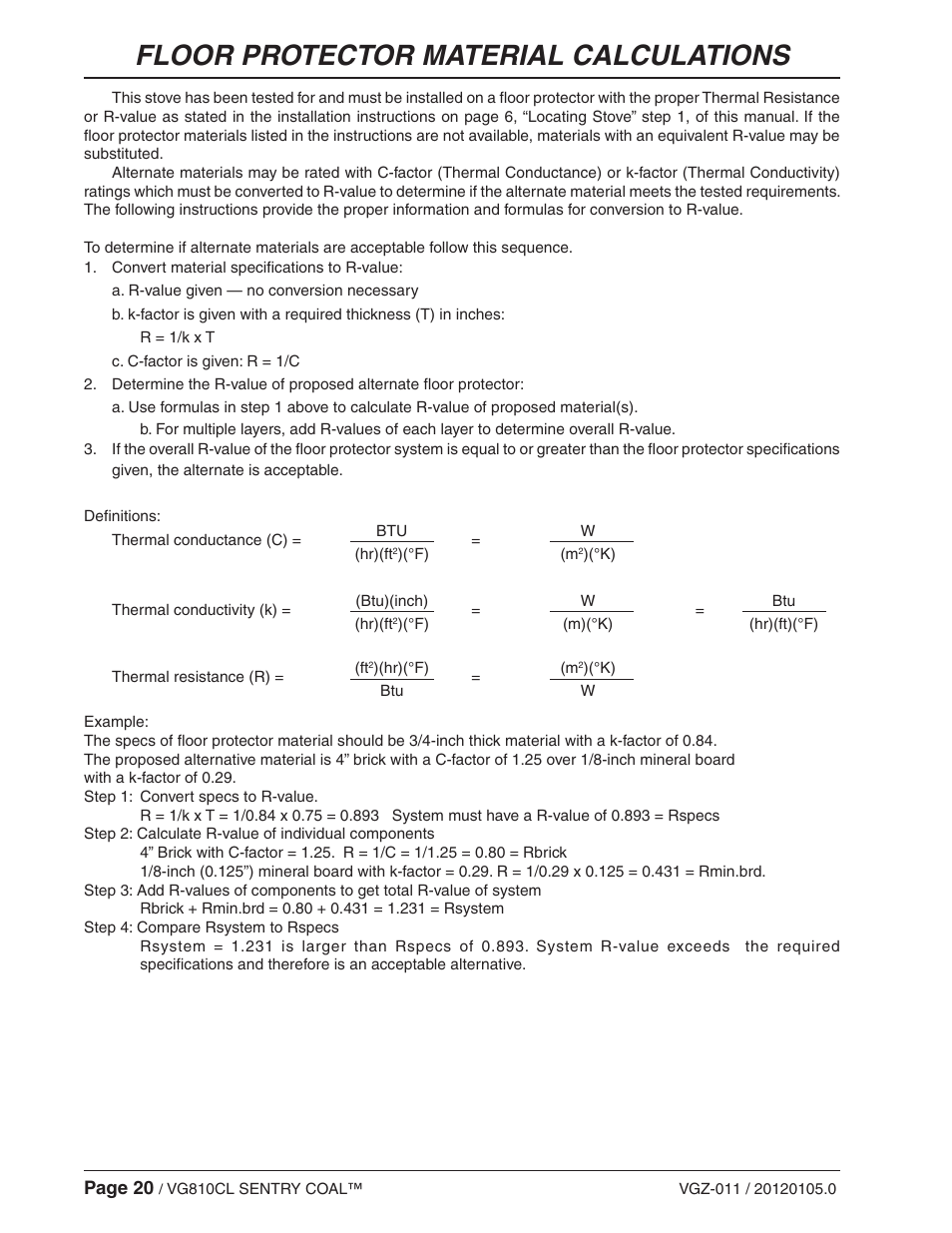 Floor protector material calculations | Vogelzang VG810CL User Manual | Page 20 / 22