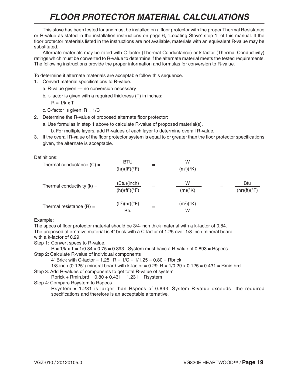 Floor protector material calculations | Vogelzang VG820E User Manual | Page 19 / 20