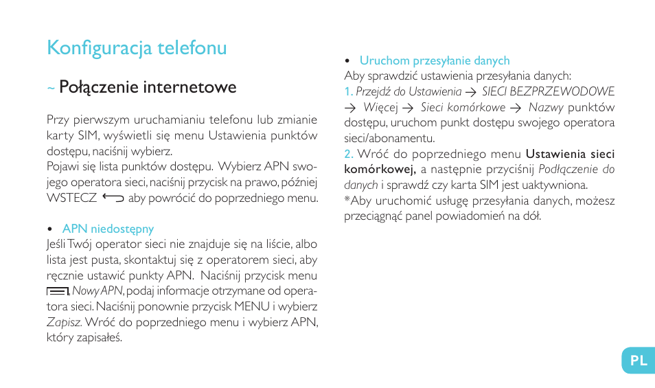 Konfiguracja telefonu, Połączenie internetowe | Wiko RAINBOW 4G User Manual | Page 203 / 218