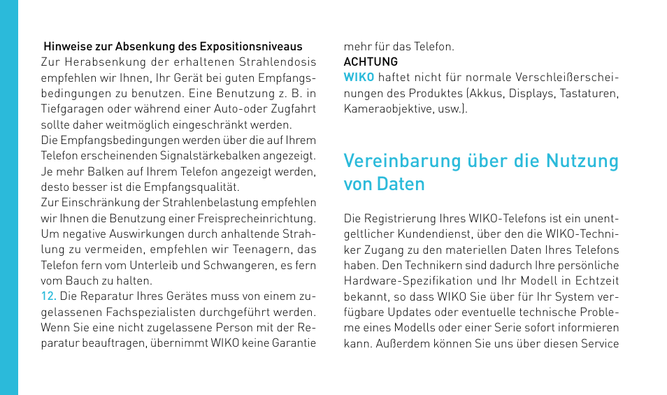 Vereinbarung über die nutzung von daten | Wiko HIGHWAY User Manual | Page 142 / 194