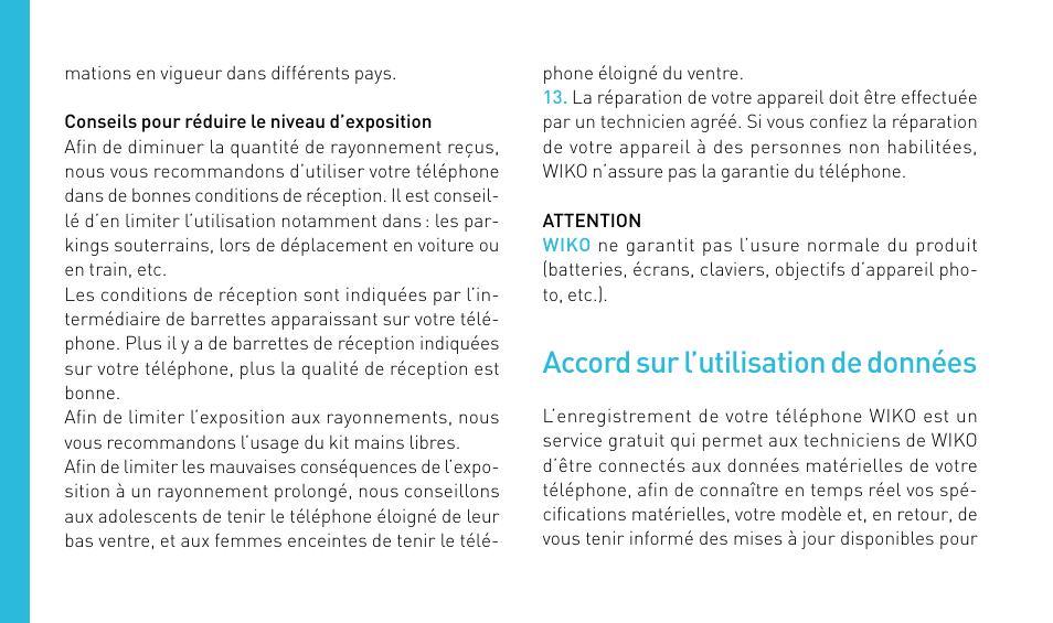 Accord sur l’utilisation de données | Wiko HIGHWAY User Manual | Page 22 / 194