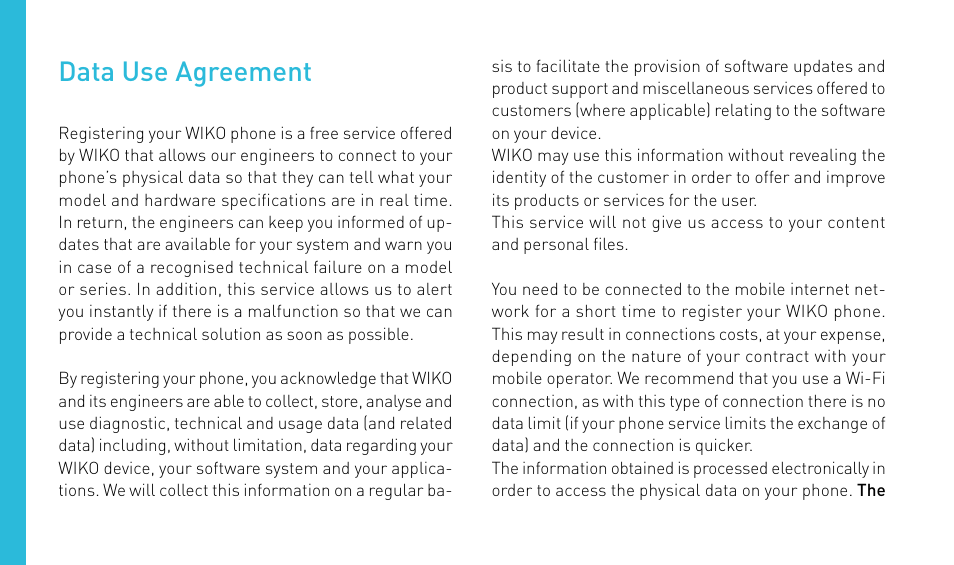 Data use agreement | Wiko HIGHWAY User Manual | Page 46 / 194