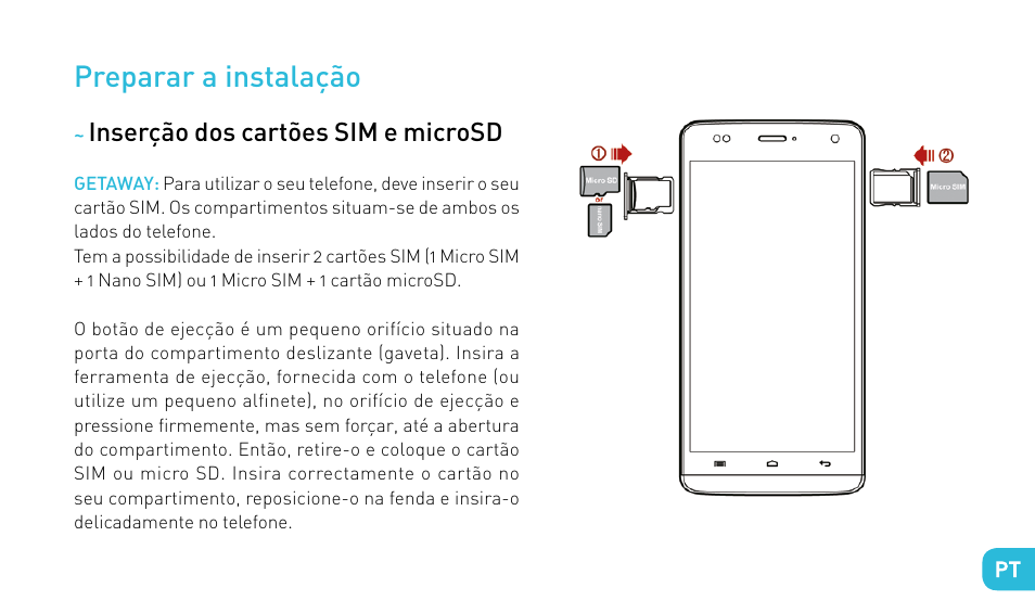 Preparar a instalação | Wiko GETAWAY User Manual | Page 105 / 194