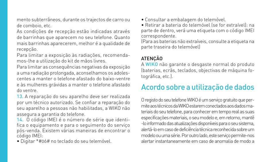 Acordo sobre a utilização de dados | Wiko GETAWAY User Manual | Page 118 / 194