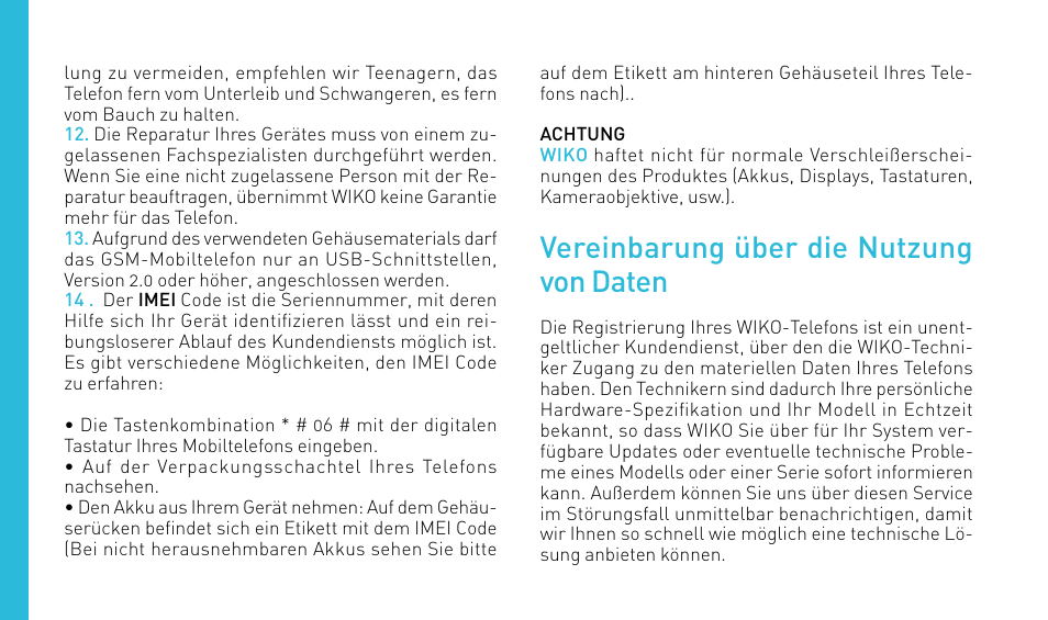 Vereinbarung über die nutzung von daten | Wiko GETAWAY User Manual | Page 142 / 194