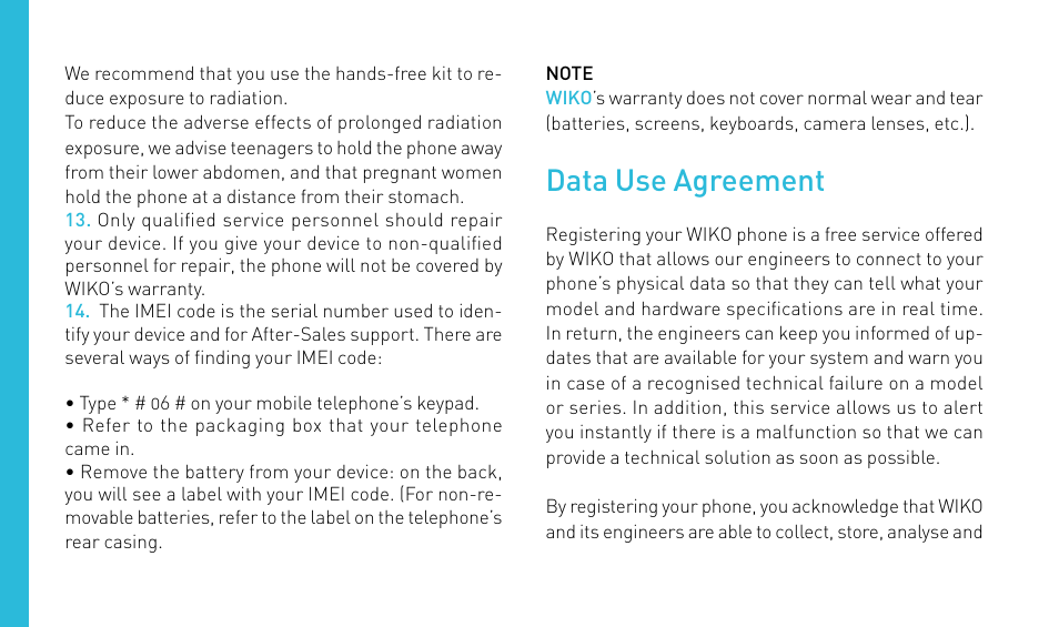 Data use agreement | Wiko GETAWAY User Manual | Page 46 / 194