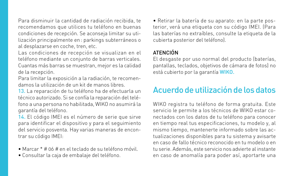 Acuerdo de utilización de los datos | Wiko GETAWAY User Manual | Page 94 / 194