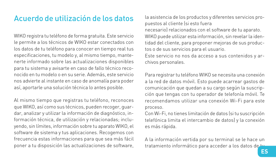 Acuerdo de utilización de los datos | Wiko STAIRWAY User Manual | Page 89 / 180