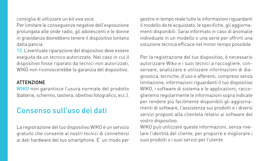 Consenso sull’uso dei dati | Wiko DARKFULL User Manual | Page 70 / 194