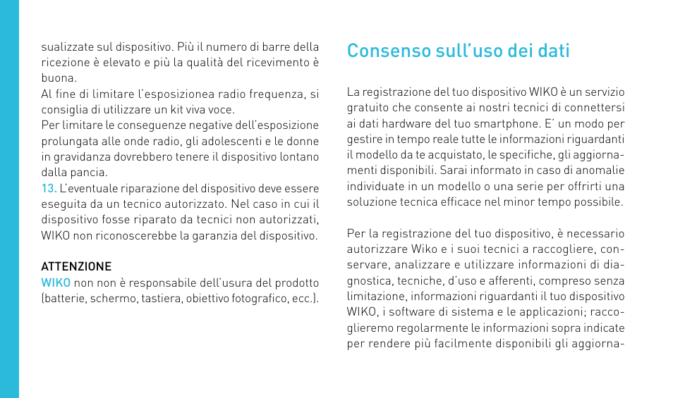 Consenso sull’uso dei dati | Wiko DARKMOON User Manual | Page 70 / 194