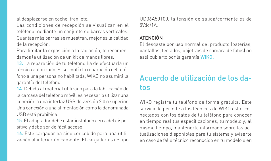 Acuerdo de utilización de los da- tos | Wiko WAX 4G User Manual | Page 94 / 194