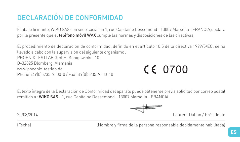 Declaración de conformidad | Wiko WAX 4G User Manual | Page 97 / 194