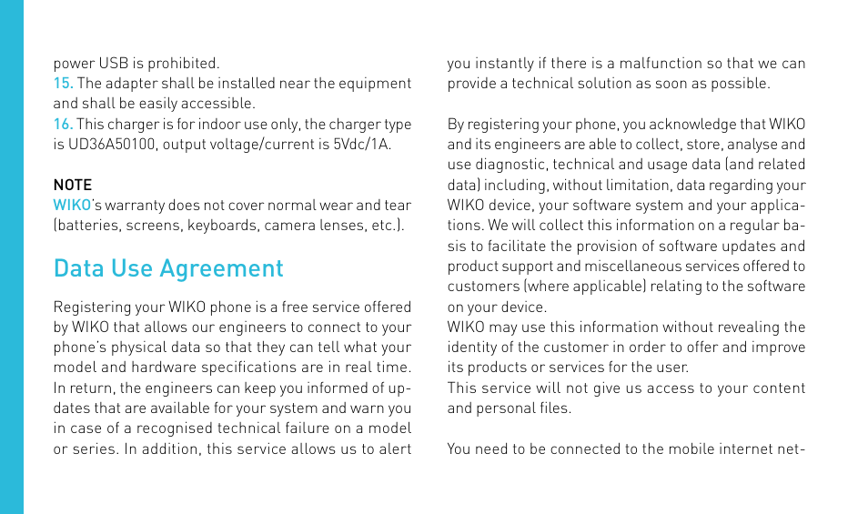 Data use agreement | Wiko RAINBOW User Manual | Page 46 / 194