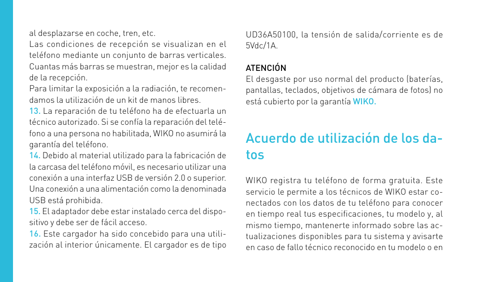 Acuerdo de utilización de los da- tos | Wiko RAINBOW User Manual | Page 94 / 194