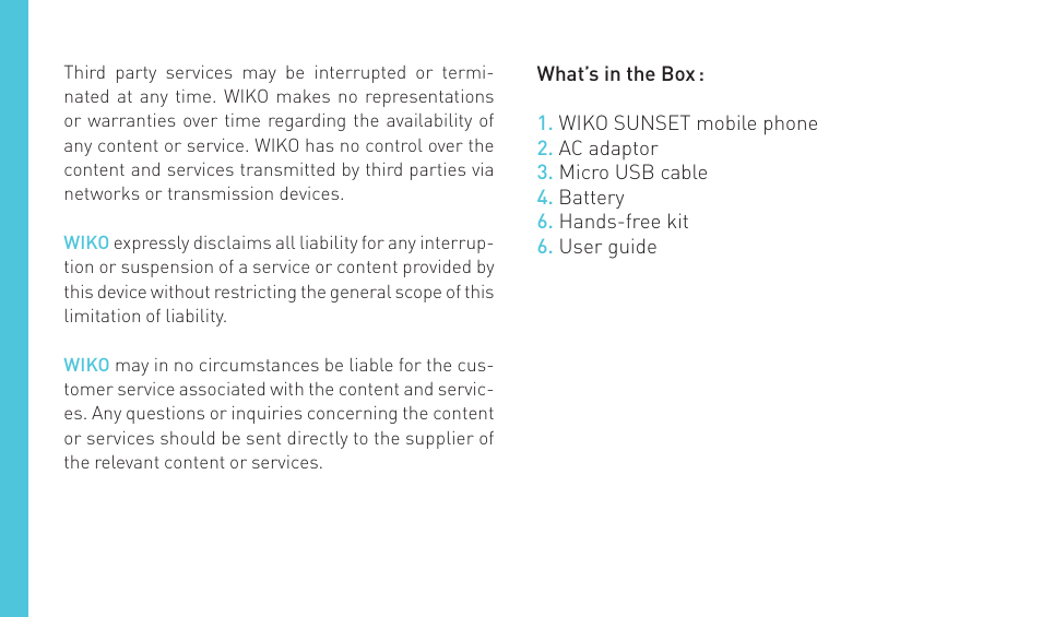 Wiko SUNSET User Manual | Page 6 / 235