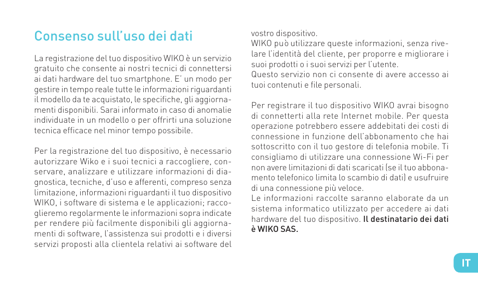 Consenso sull’uso dei dati | Wiko SUNSET User Manual | Page 77 / 235