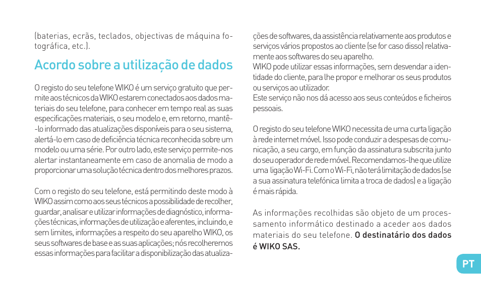 Acordo sobre a utilização de dados | Wiko LENNY User Manual | Page 129 / 235