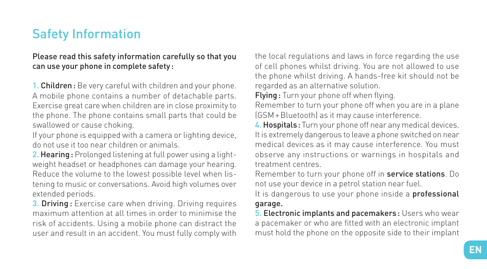Safety information | Wiko IGGY User Manual | Page 41 / 194