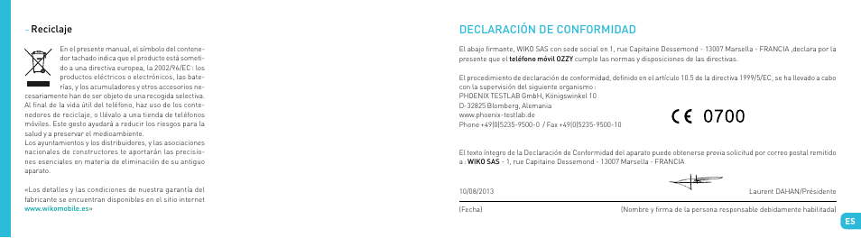 Declaración de conformidad | Wiko OZZY User Manual | Page 49 / 98