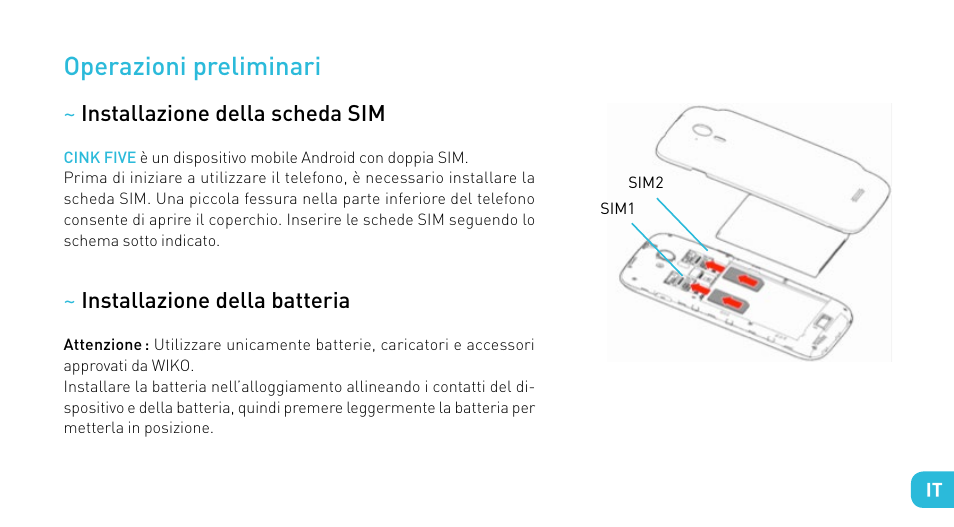 Operazioni preliminari | Wiko CINK FIVE User Manual | Page 57 / 194