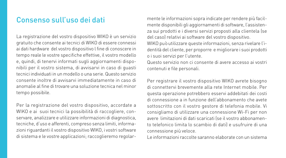 Consenso sull’uso dei dati | Wiko CINK FIVE User Manual | Page 70 / 194