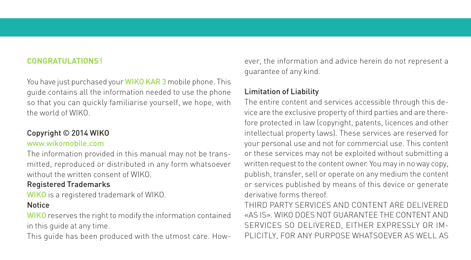 Wiko KAR 3 User Manual | Page 3 / 162