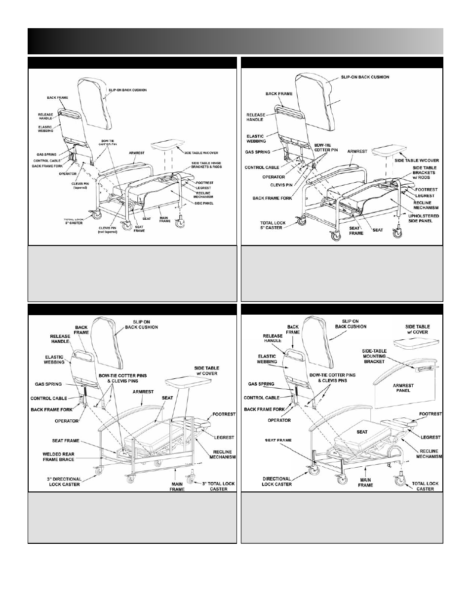 Parts list guide / specifications | Winco Mfg. 6950 - Extra Large Swing Away Arm CareCliner User Manual | Page 12 / 16