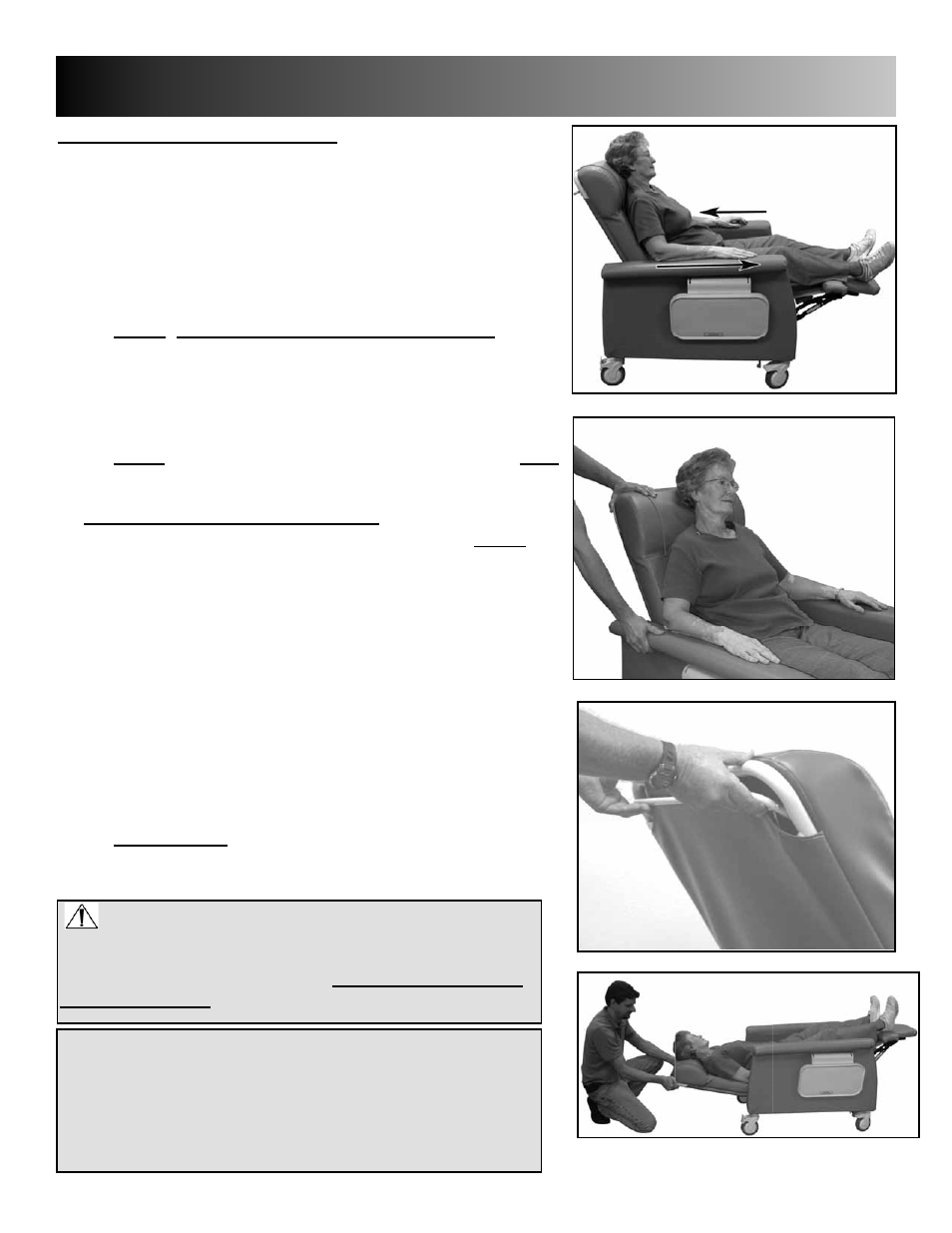 Operating instructions | Winco Mfg. 6950 - Extra Large Swing Away Arm CareCliner User Manual | Page 6 / 16
