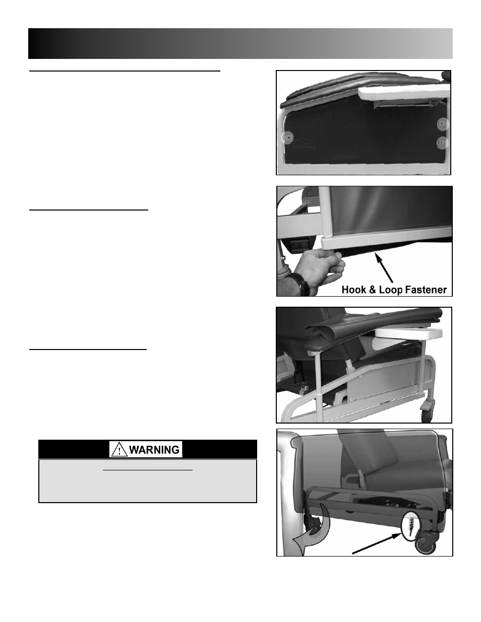 Operating instructions cont'd | Winco Mfg. 6950 - Extra Large Swing Away Arm CareCliner User Manual | Page 8 / 16