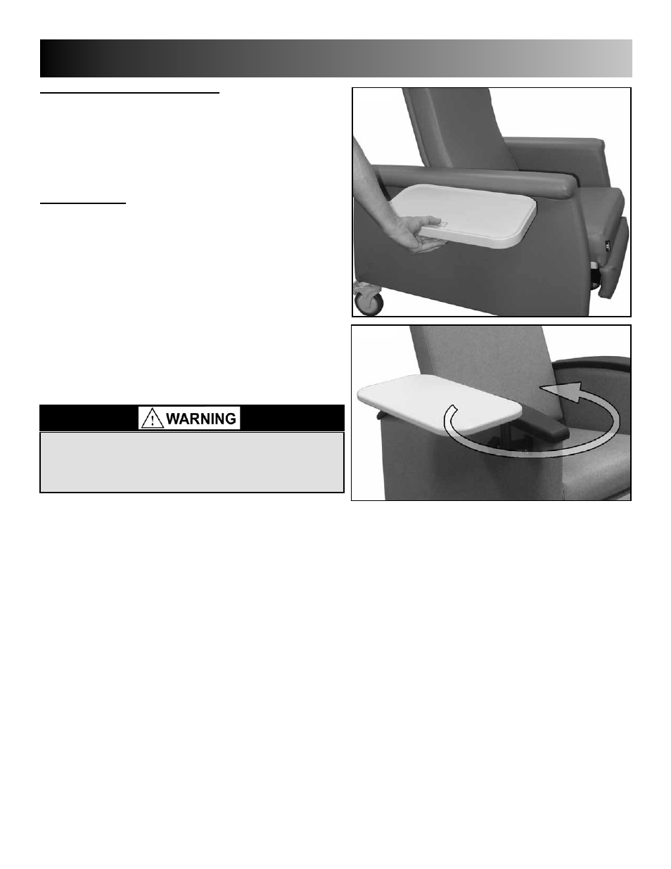 Operating instructions | Winco Mfg. 6950 - Extra Large Swing Away Arm CareCliner User Manual | Page 9 / 16