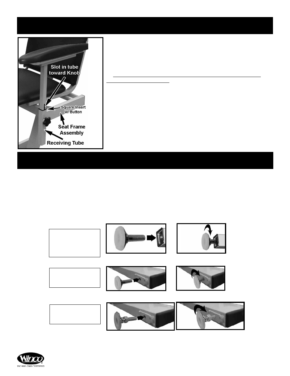 Arm installation - all models, Glide foot installation - all models, Glide foot installation | Winco Mfg. 2587 - Power Designer Blood Drawing Chair User Manual | Page 8 / 16