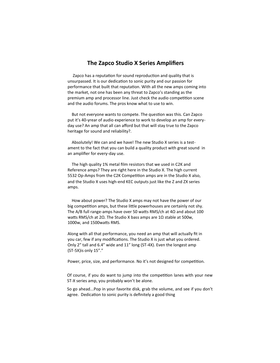 The zapco studio x series amplifiers | Zapco Studio X Series User Manual | Page 2 / 20