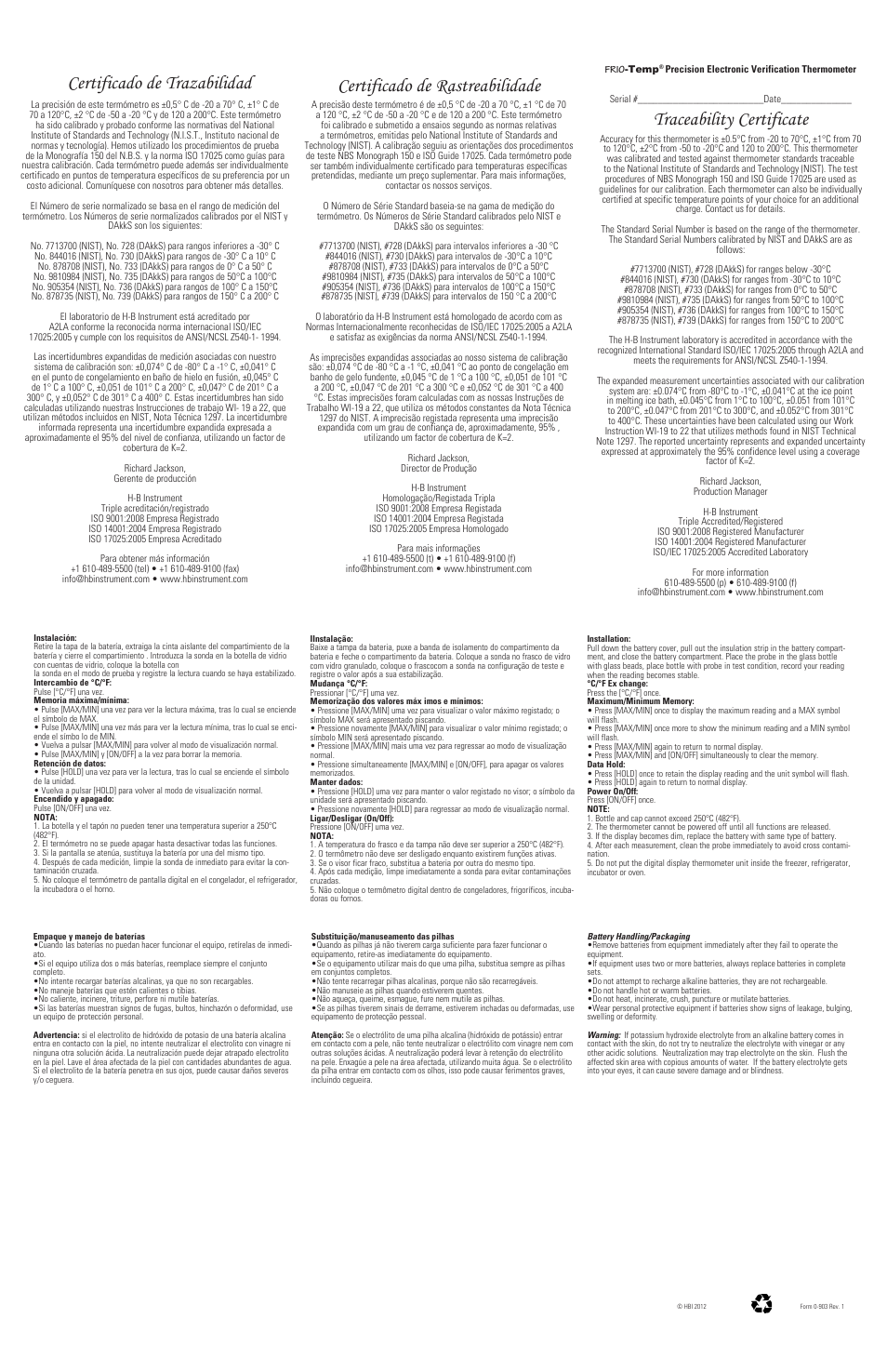 H-B Instrument 30700 User Manual | 2 pages