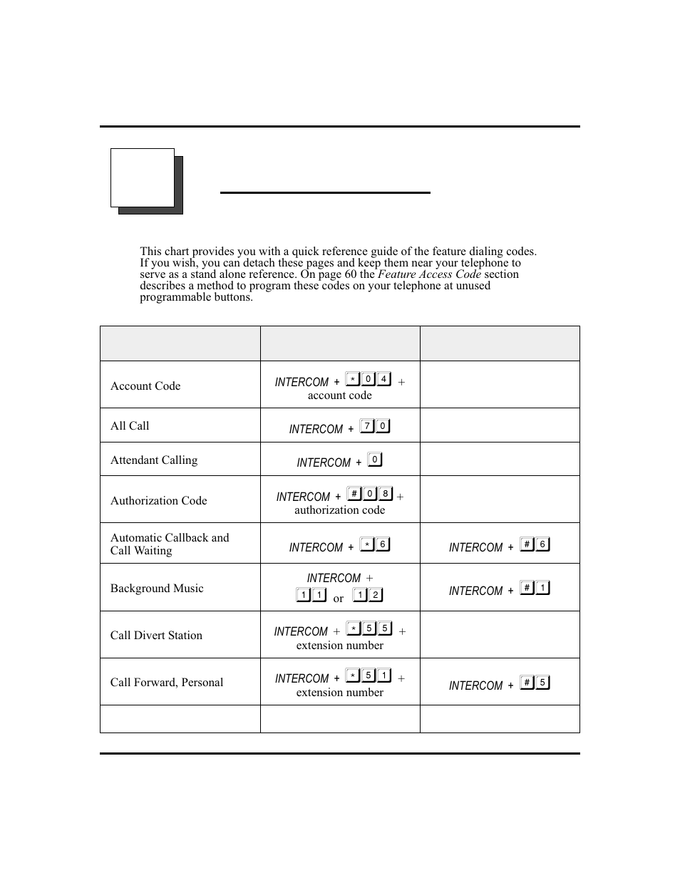 A feature access codes 87, Listing, 87 , 88 , 89 , 90 , 91 , 92, Feature access codes | Vertical Communications and FXT User Manual | Page 95 / 132