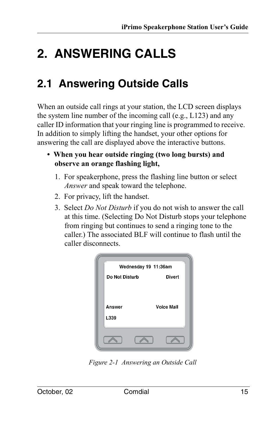 Answering calls, 1 answering outside calls | Vertical Communications 8012S User Manual | Page 25 / 162
