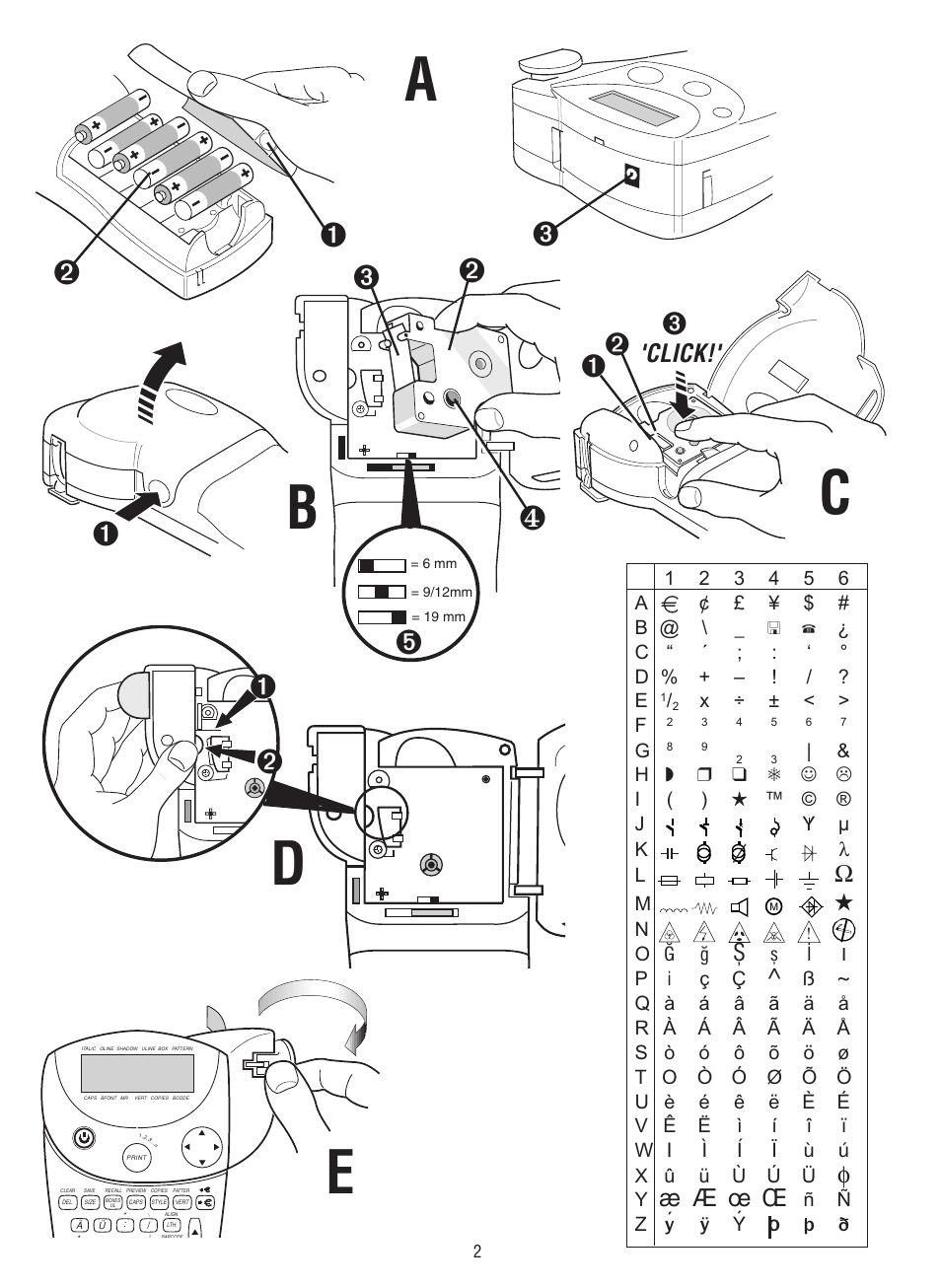 Click, Ж ж œ œ | Esselte DYMO LP300 User Manual | Page 2 / 12