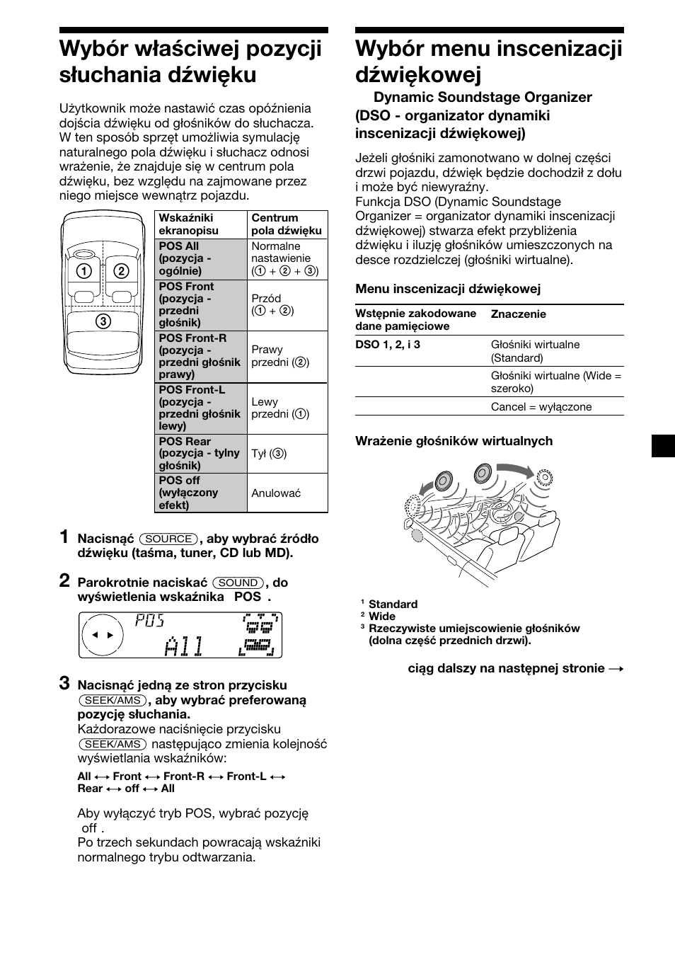 25 wybór właściwej pozycji słuchania dźwięku, Wybór menu inscenizacji dźwiękowej | Sony XR-C7500RX User Manual | Page 109 / 212